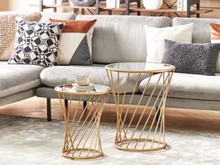 Sivupöytäsetti peililasitasolla rauta kulta 2 kpl TWIST Sivupöytäsetti peililasitasolla rauta kulta 2 kpl TWIST