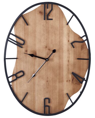 Železné nástěnné hodiny 46 x 60 cm světlé dřevo/černé MEYNES