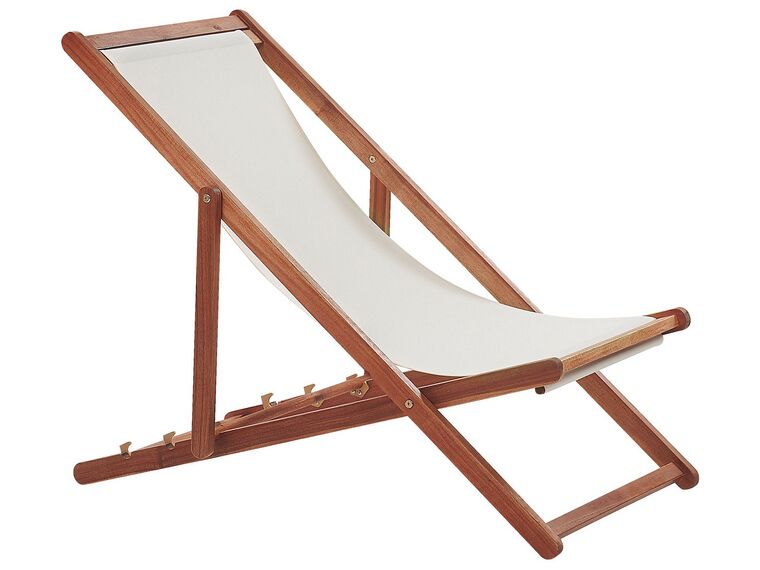 Acacia Folding Deck Chair Dark Wood with Off-White ANZIO_779429