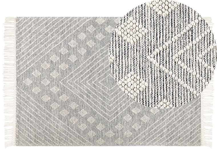 Teppich Wolle grau / weiß 160 x 230 cm geometrisches Muster Kurzflor SAVUR_862378