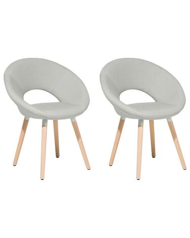 	Conjunto de 2 sillas de comedor de poliéster gris claro/madera clara ROSLYN