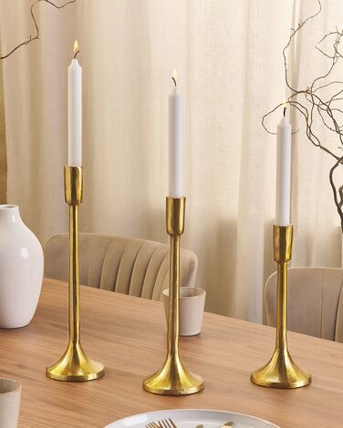 Metal Set of 3 Metal Candlesticks Gold ZIMBABWE