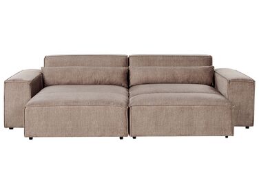 Right Hand 2 Seater Modular Fabric Corner Sofa with Ottoman Brown HELLNAR