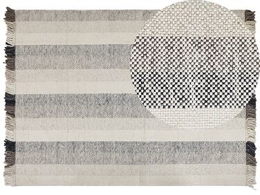Teppich Wolle cremeweiß 160 x 230 cm Streifenmuster Kurzflor EMIRLER