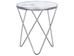 Sivupöytä metalli marmorikuvio valkoinen/hopea MERIDIAN II Sivupöytä metalli marmorikuvio valkoinen/hopea MERIDIAN II