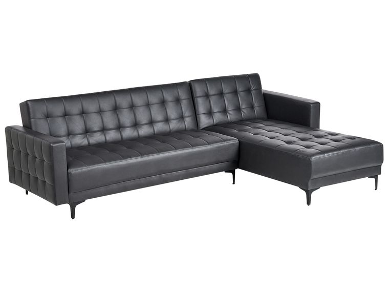 Left Hand Faux Leather Corner Sofa Black ABERDEEN Beliani.co.uk