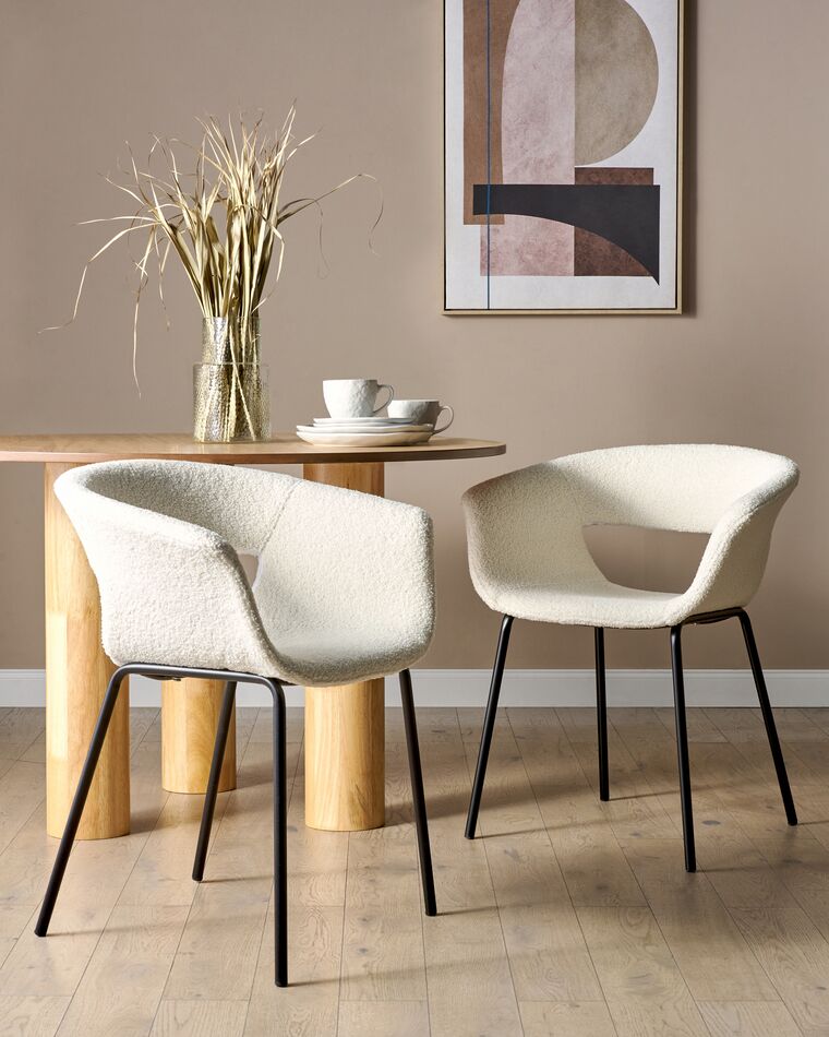 Set of 2 Boucle Dining Chairs Off-White ELMA | Beliani.co.uk