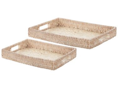 Set of 2 Rattan Decorative Trays Natural NDEBELE