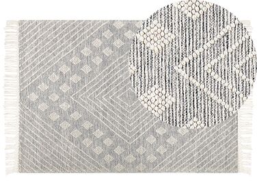 Teppich Wolle grau / weiß 160 x 230 cm geometrisches Muster Kurzflor SAVUR