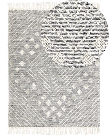 Teppich Wolle grau / weiss 160 x 230 cm geometrisches Muster Kurzflor SAVUR
