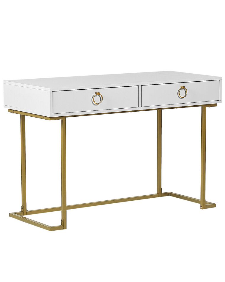 Home Office Desk / 2 Drawer Console Table White with Gold WESTPORT_802568