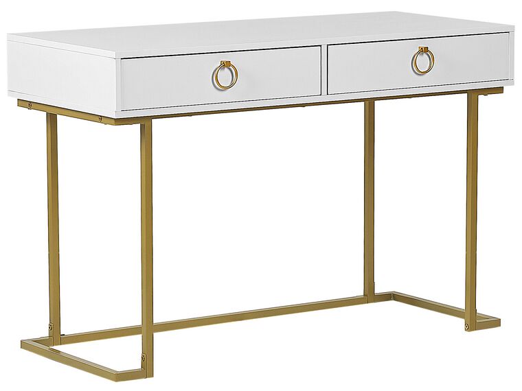 Home Office Desk / 2 Drawer Console Table White with Gold WESTPORT_802568