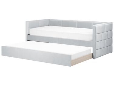 Utdragbar säng 90 x 200 cm sammet ljusgrå CHAVONNE