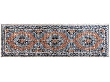 Teppich blau / orange 60 x 200 cm orientalisches Muster Kurzflor MIDALAM