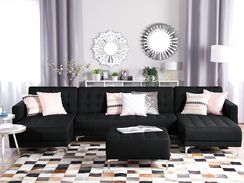 5-istuttava grafiitinharmaa kankainen U-kulmavuodesohva rahilla ABERDEEN