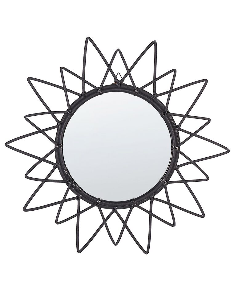 Rattanowe okrągłe lustro ścienne słońce ⌀ 61 cm czarne AROEK_822221