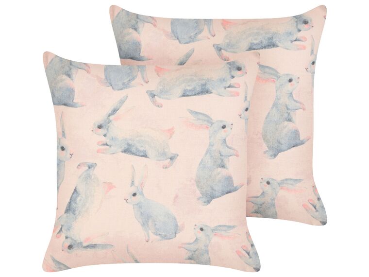 Conjunto de 2 almofadas decorativas com motivo de coelho em algodão rosa 45 x 45 cm RATIBIDA_879415
