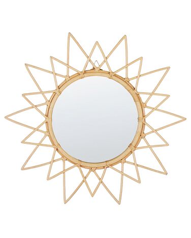 Rattanowe okrągłe lustro ścienne słońce ⌀ 61 cm naturalne AROEK