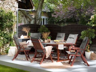 6 Seater Acacia Wood Garden Dining Set with Grey Cushions TOSCANA