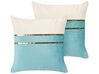 Set of 2 Velvet Cushions 45 x 45 cm Blue and Beige ALLIUM_857708