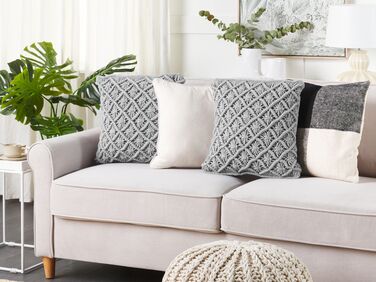 Set of 2 Cotton Macramé Cushions 45 x 40 cm Grey KIZKALESI