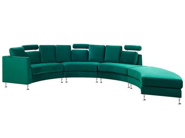 7-Sitzer Sofa Samtstoff dunkelgrün halbrund mit Ottomane ROTUNDE