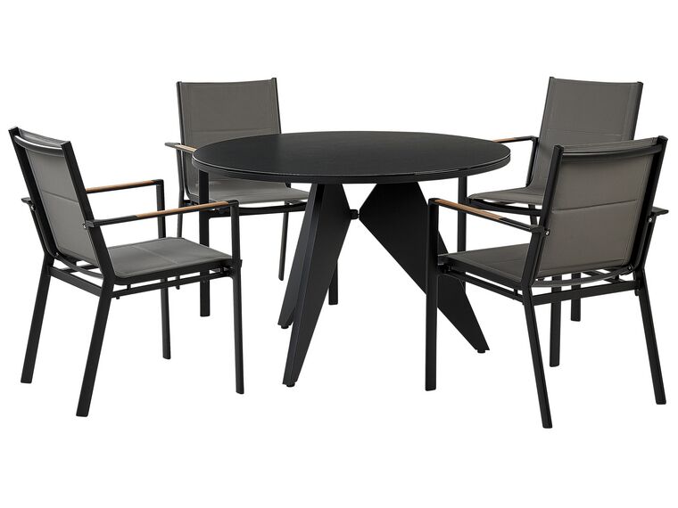 4 Seater Aluminium Garden Dining Set Black with Grey OLMETTO/BUSSETO _846120
