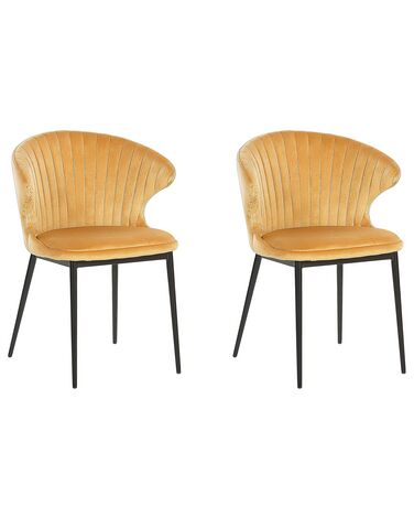 Conjunto de 2 sillas de comedor de terciopelo amarillo mostaza/negro AUGUSTA