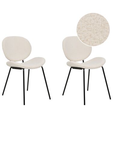 Conjunto de 2 cadeiras de jantar em tecido bouclé branco LUANA