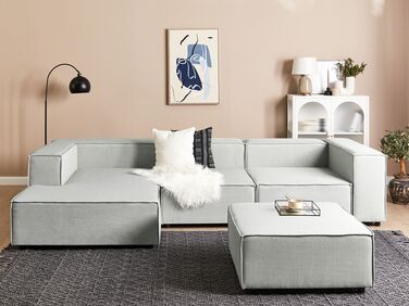 Right Hand 3 Seater Modular Linen Corner Sofa with Ottoman Grey APRICA
