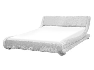 Łóżko wodne welurowe 160 x 200 cm srebrne AVIGNON