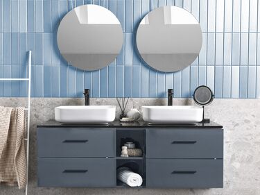 Baderomsbenk med dobbel vask og speil grå PILAR
