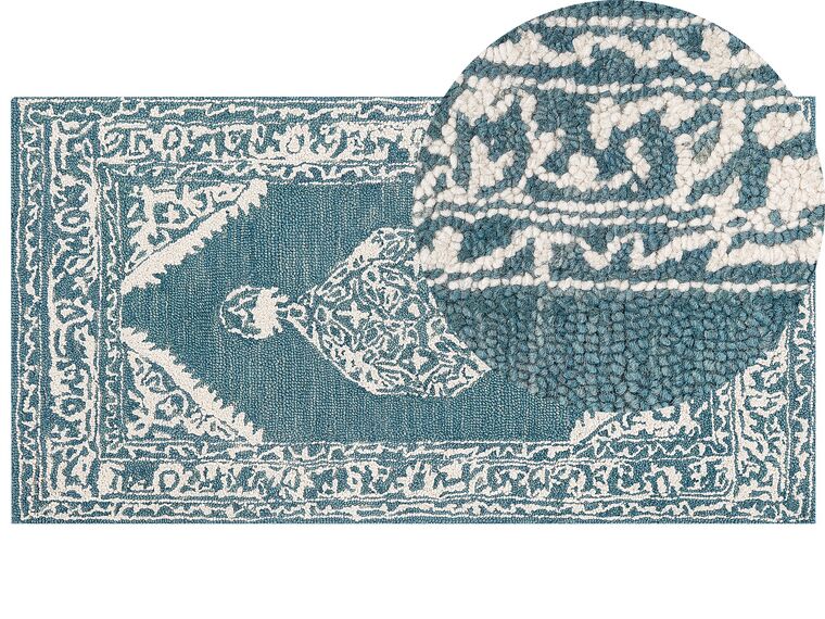 Tapete de lã azul e branca 80 x 150 cm GEVAS_836862