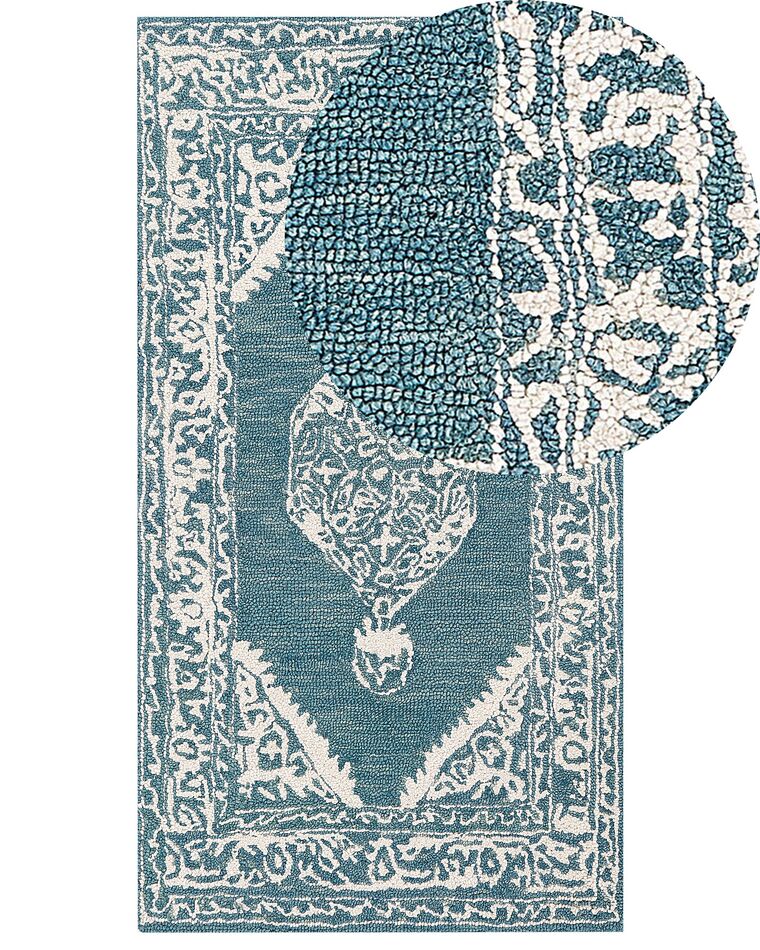 Tappeto lana bianco e blu 80 x 150 cm GEVAS _836862