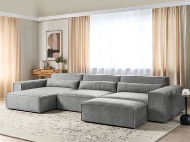 Right Hand 3 Seater Modular Fabric Corner Sofa with Ottoman Grey HELLNAR
