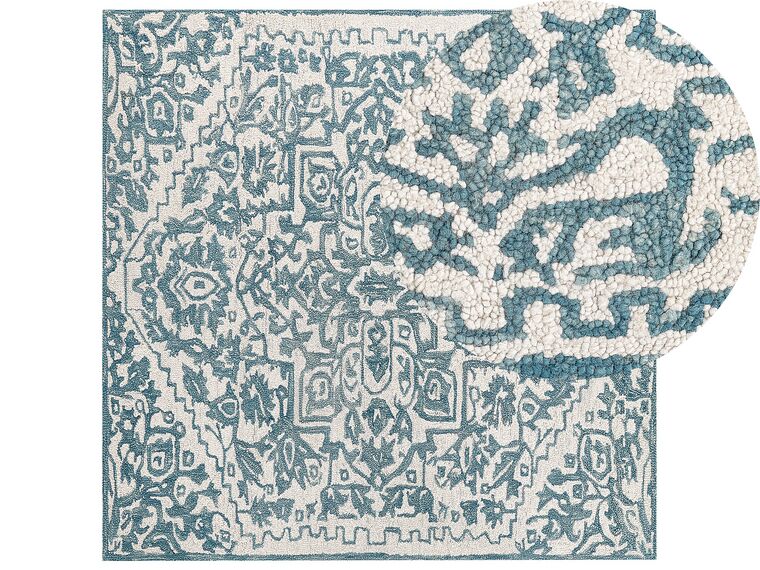 Tapete de lã azul e branca 200 x 200 cm AHMETLI_836688
