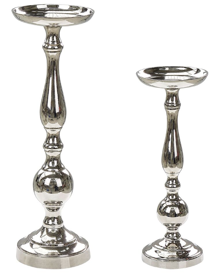 Set of 2 Metal Candle Holders Silver DAMRU_885430