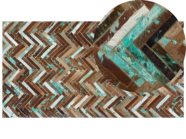 Patchwork koberec z hovězí kůže v hnědo-modrých odstínech 80x150 cm AMASYA