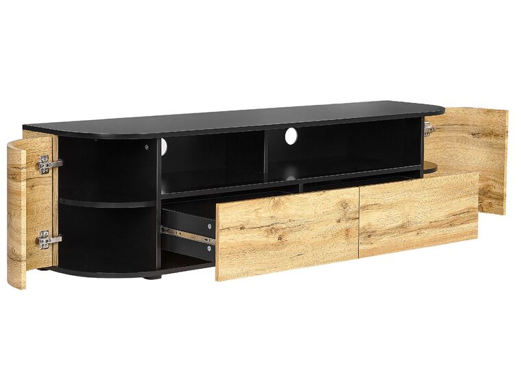 TV Stand Light Wood and Black JEROME Beliani.co.uk