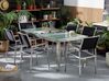 6 Seater Garden Dining Set Triple Plate Cracked Ice Glass Top with Black Chairs GROSSETO_724936