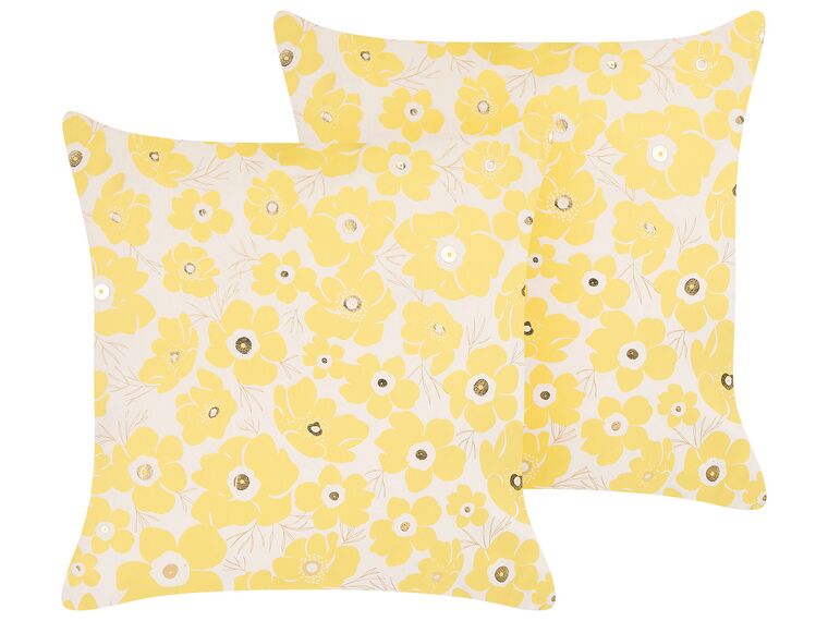Conjunto de 2 almofadas decorativas em veludo creme e amarelo 45 x 45 cm TRITELEIA _857869