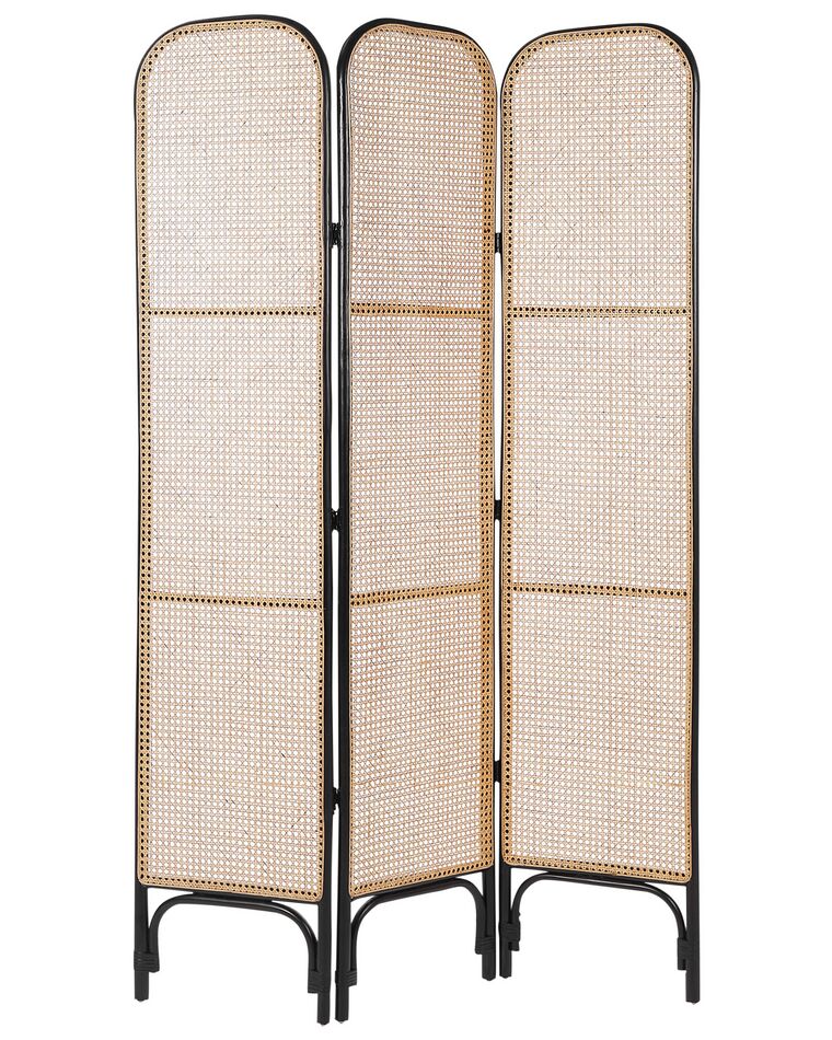 Folding Rattan 3 Panel Room Divider 105 x 180 cm Natural and Black POTENZA_865844