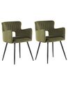 Conjunto de 2 sillas de comedor de terciopelo verde oliva/negro SANILAC_847052