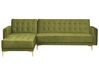 Canapé d'angle 4 places côté droit en velours vert avec ottoman ABERDEEN_882356