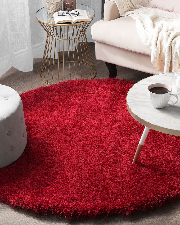 Shaggy Round Area Rug ⌀ 140 cm Red CIDE | Beliani.co.uk