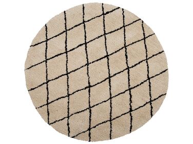Teppich beige / schwarz ø 140 cm geometrisches Muster Kurzflor MIDYAT 