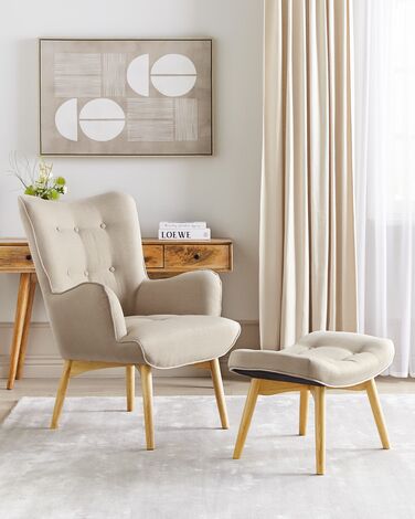 Wingback Chair with Footstool Beige VEJLE