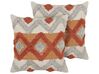 Set of 2 Tufted Cotton Cushions Geometric Pattern 45 x 45 cm Orange and Beige BREVIFOLIA_835311