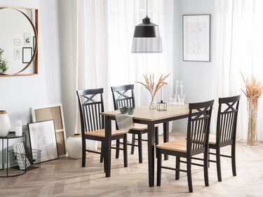 Spisebordsett bord og 4 stoler svart/brun HOUSTON