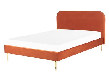 Zamatová posteľ 140 x 200 cm oranžová FLAYAT